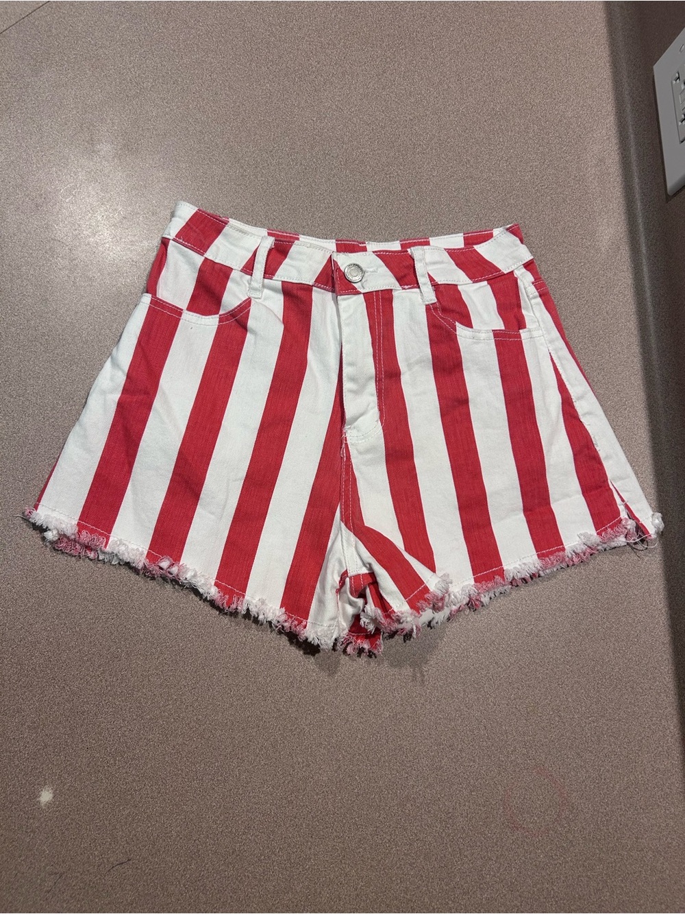 High-Rise Red & White Stripe Women's Shorts